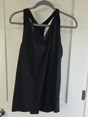 Lucy Black Draped Tank Top with Cross-Back Straps